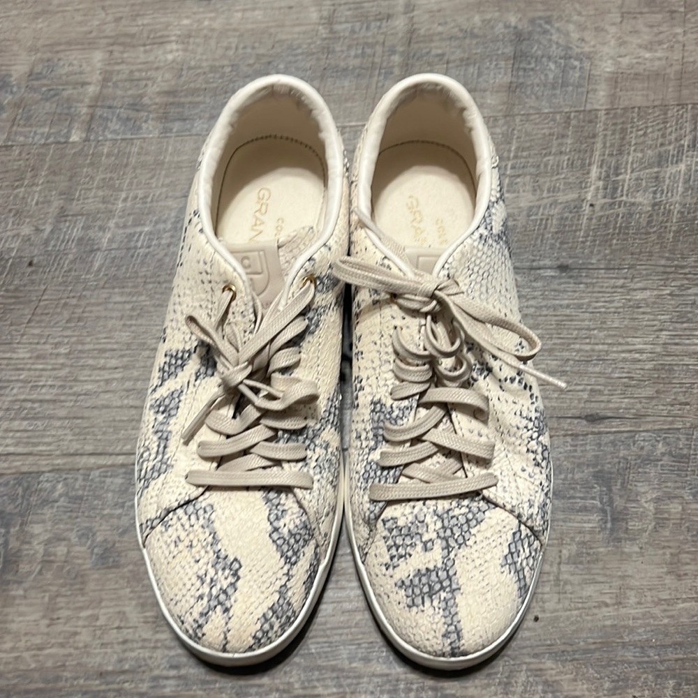 Cole Haan Shoes Womens Size 9 Snakeskin Print Leather Sneakers Casual White Grey